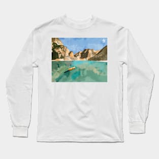 Mountain and lake watercolor landscape painting Long Sleeve T-Shirt